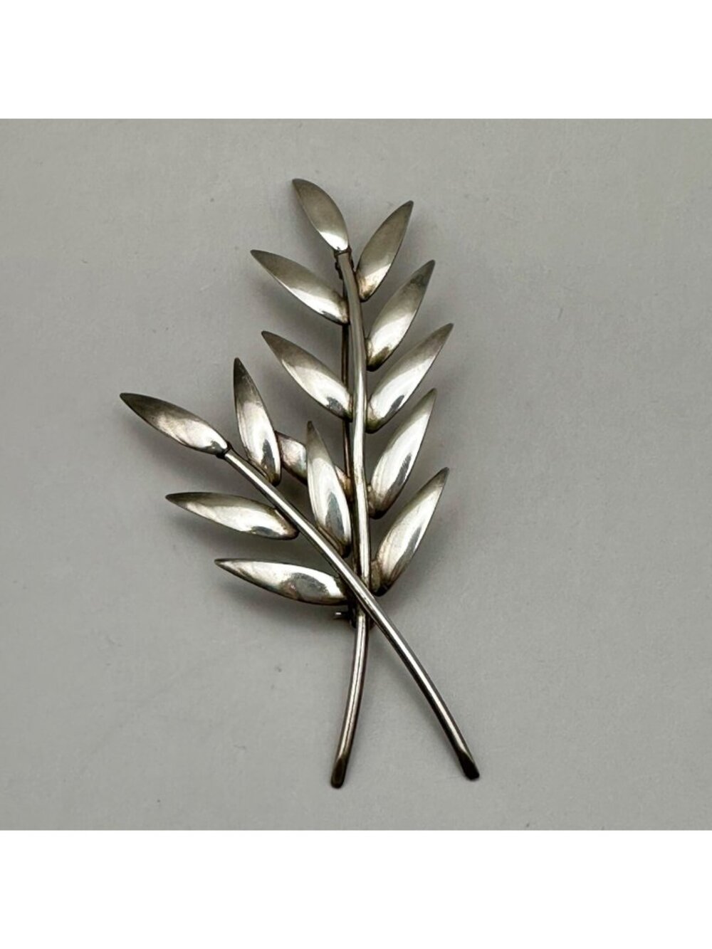 Bamboo Leaf Brooch Signed John Lauritzen Denmark Sterling Silver Unisex Pin